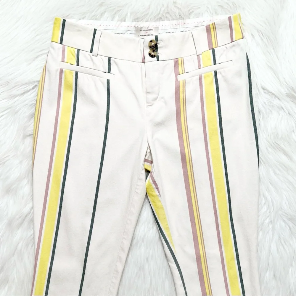 SOLD-Anthropologie Pastel Striped Cream Cropped Straight Trouser Pants - Picture 4 of 9